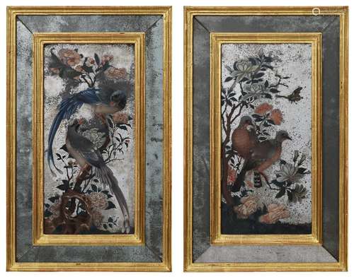 A PAIR OF CHINESE EXPORT REVERSE-PAINTED MIRRORS