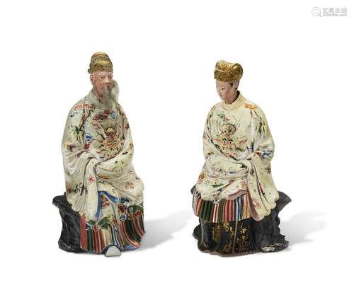 A PAIR OF CHINESE EXPORT POLYCHROME-DECORATED NODDING HEAD F...