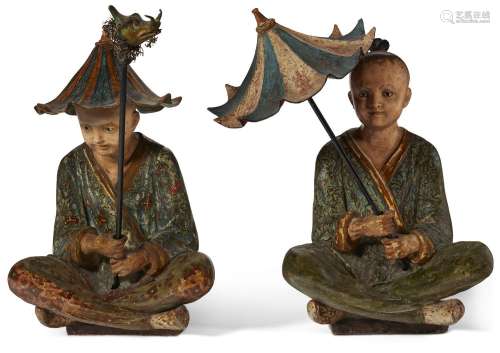 A PAIR OF REGENCY POLYCHROME-JAPANNED PAPIER-MACHE CHINESE F...