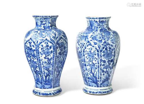 A PAIR OF CHINESE BLUE AND WHITE BALUSTER VASES