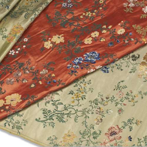 TWO CHINESE EXPORT SILK BROCADE COVERLETS