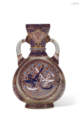 A LOBMEYR 'ARABIAN' ENAMELED CLEAR GLASS VASE