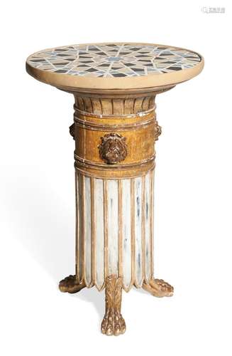 A REGENCY PARCEL-GILT, OCHRE AND WHITE-PAINTED COLUMN OCCASI...