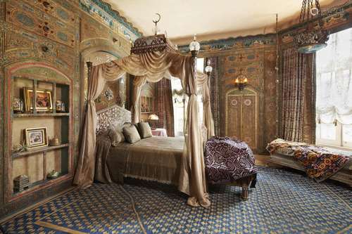 AN OTTOMAN STYLE MOTHER-OF-PEARL-INLAID PADOUK CANOPY BED