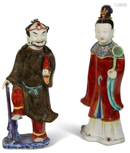 TWO CHINESE EXPORT PORCELAIN FAMILLE ROSE FIGURES OF IMMORTA...