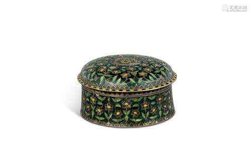 A ROUND ENAMELED SILVER BOX WITH COVER ( PANDAN )