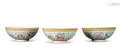 THREE CHINESE FAMILLE ROSE BOWLS