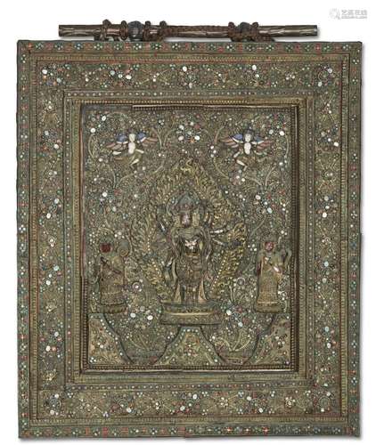 A GILT-COPPER AND GEM-SET PLAQUE OF AVALOKITESHVARA