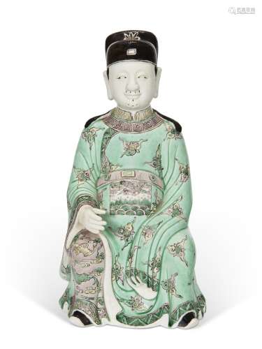 A CHINESE EXPORT PORCELAIN FAMILLE VERTE FIGURE OF A SEATED ...