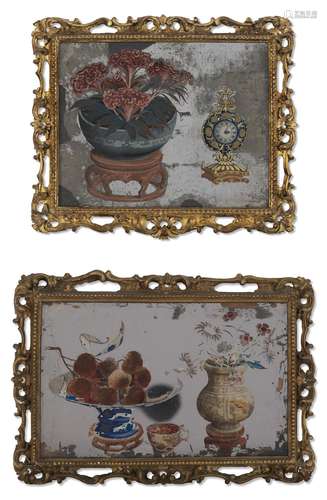 TWO CHINESE EXPORT REVERSE-PAINTED MIRRORS