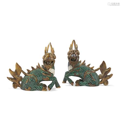 A PAIR OF CHINESE CLOISONNÉ ENAMEL FIGURES OF QILIN