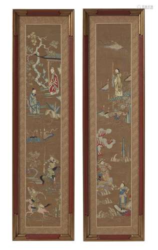 A PAIR OF COUCHED GOLD EMBROIDERED PANELS