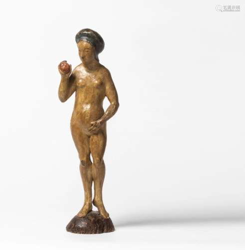 STATUETTE EN BOIS POLYCHROMÉÈve à la pomme.Allemagne du sud,...