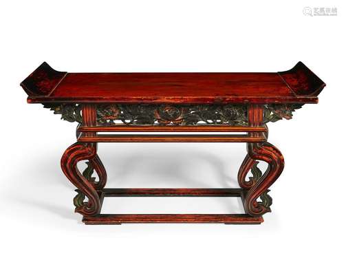 A CHINESE RED AND BLACK-LACQUERED WOOD LOW TABLE