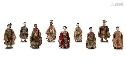 A GROUP OF CHINESE WOOD AND CLOTH FIGURES