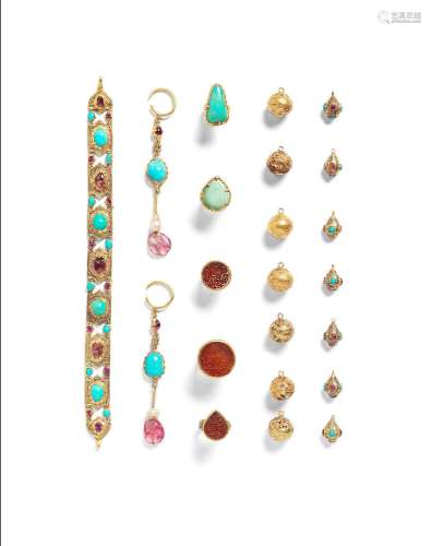 【R】A rare group of Safavid niello and gem-set gold jewellery...