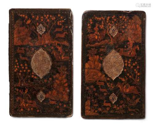 【R】Two fine Safavid lacquer bookcovers Persia, late 16th Cen...