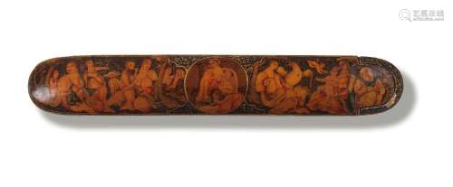 【R】A Qajar lacquer penbox (qalamdan) with figural scenes Per...
