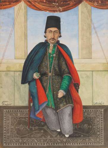 【R】A nobleman, Nawwab Prince Muhammad Mirza, seated on a bal...