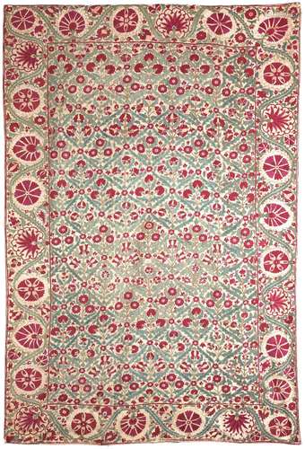 A Bokhara silk-embroidered linen panel (susani) Central Asia...