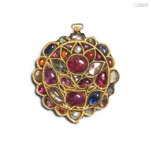 【*】A gem-set enamelled gold pendant North India, 19th Centur...