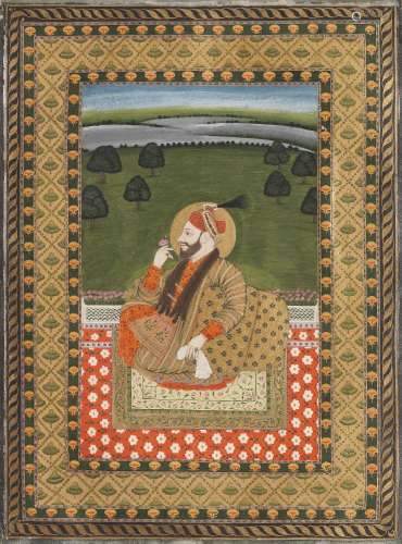 Sultan 'Abu'l Hasan of Golconda (reg. 1672-87), seated on a ...