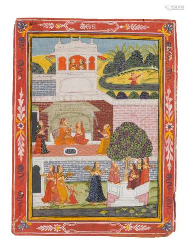 Maharana Ari Singh (reg. 1761-73) seated in a pavilion surro...