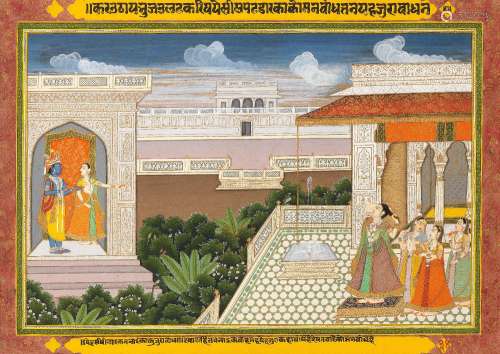 An illustration to a Rasikapriya series depicting Krishna in...