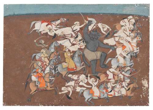 Prince Kamrup at the head of a troop of cavalry attacking a ...