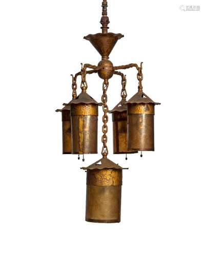 AMERICAN ARTS AND CRAFTS Five Light Chandelierwith pierced h...