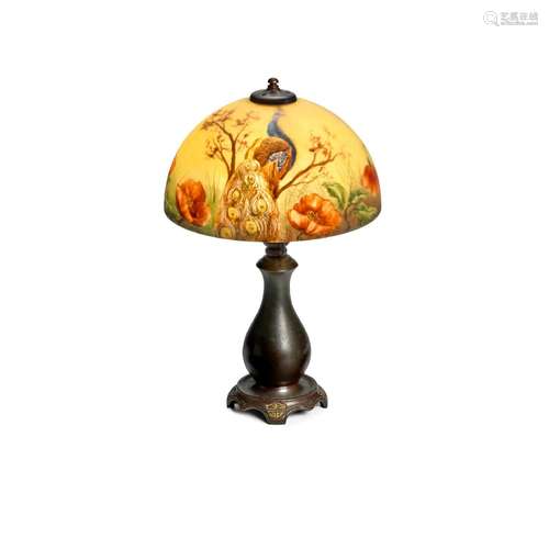 CLASSIQUE Poppy and Peacock Table Lampcirca 1920reverse pain...