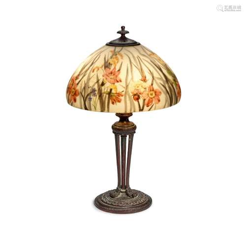 HANDEL (ESTABLISHED 1885) Pink Flowers Table Lampcirca 1920i...