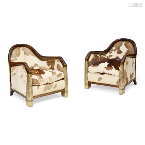 【W】FRENCH ART DECO Pair of Armchairscirca 1935calf hide upho...