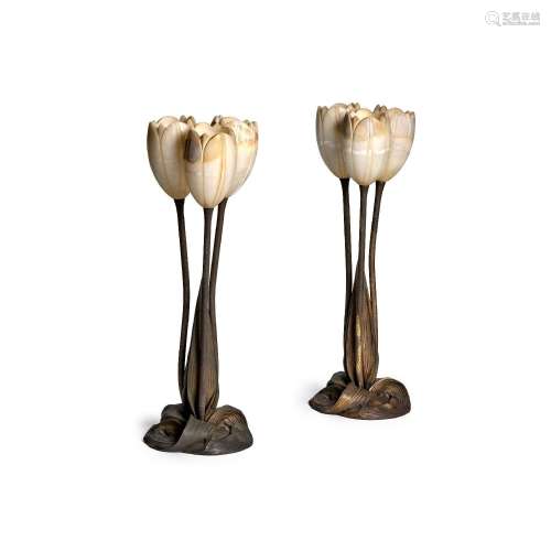 ALBERT CHEURET (1884-1966) Pair of Tulip Table Lampscirca 19...