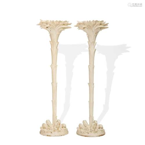 【W】MANNER OF SERGE ROCHE (1898-1988) Pair of Painted Palm To...