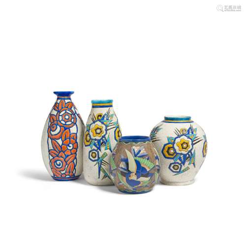 CHARLES CATTEAU (1880-1966) Group of Four Vases for Boch Frè...
