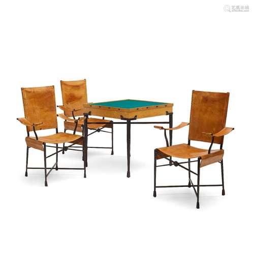 【W】ETIENNE KOHLMANN (1903-1988) Games Table and Three Armcha...