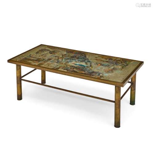 【W】PHILIP AND KELVIN LAVERNE Coffee Table1960sacid-etched, e...