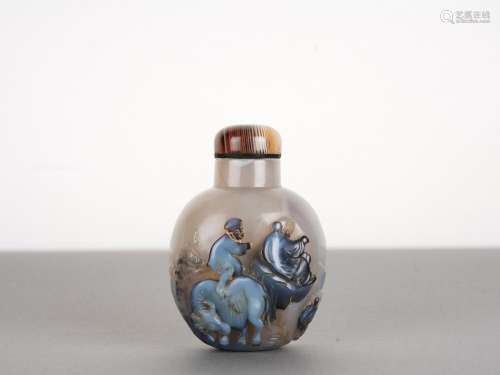 Chinese Qing Antique Agate Snuff Bottle with Buffalo Figures