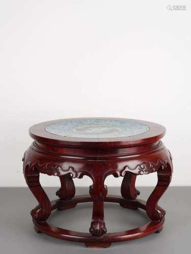 Chinese Republic Period Rosewood Cloisonne Enamel Stand