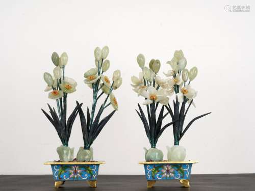 Chinese Pair of Jade Flower Pots