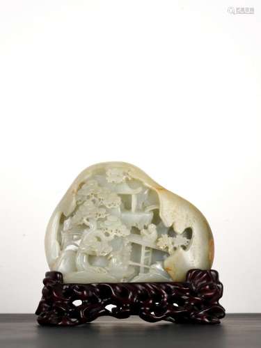 Chinese Qing Antique White Jade Moutain Boulder