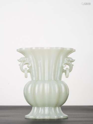 Chinese Qing Period Antique White Jade Gu Vase