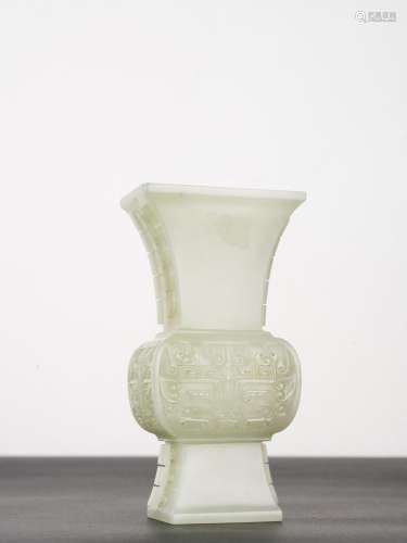 Chinese Qing period Antique White Jade Square Vase