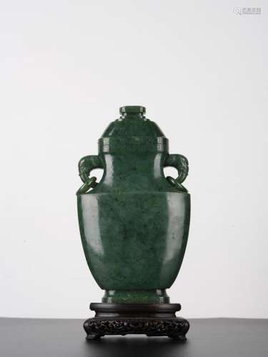 Antique Chinese Green Jade Viewing Vase