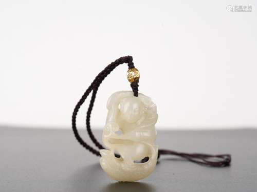 Antique Ming Period Chinese White Jade Qing Boy