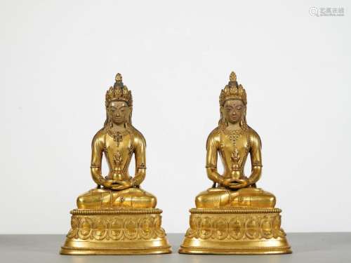 Two Mongolian Zanabazar School Gilt Copper Buddha Statues
