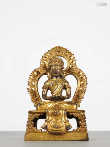 18th C. Gilt Bronze Amitayus Buddha Statue