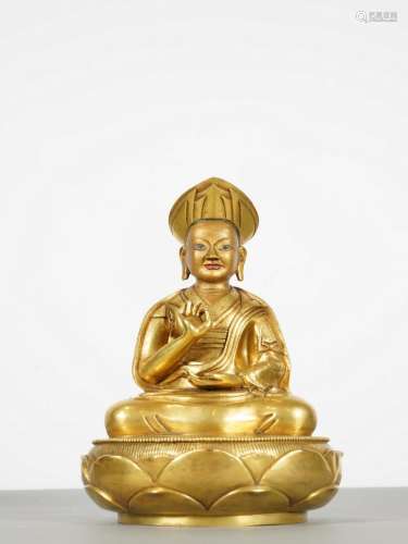 Chinese Qing Period Gilt Bronze Seated Guru