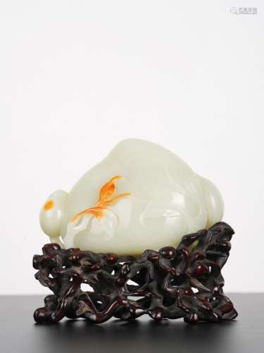 Chinese Antique Qing Period White Jade Peach
